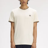 Fred Perry Twin Tipped T-Shirt - Ecru/Dark Caramel/Black