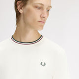 Fred Perry Twin Tipped T-Shirt - Ecru/Oxblood/Grassroots