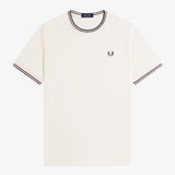 Fred Perry Twin Tipped T-Shirt - Ecru/Oxblood/Grassroots