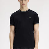 Fred Perry Twin Tipped T-Shirt - Black/Ecru/LW Green