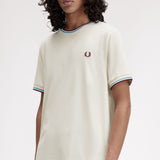 Fred Perry Twin Tipped T-Shirt - Ecru/Court Blue/Oxblood