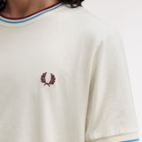 Fred Perry Twin Tipped T-Shirt - Ecru/Court Blue/Oxblood