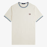 Fred Perry Twin Tipped T-Shirt - Ecru/Court Blue/Oxblood