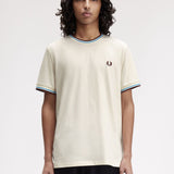 Fred Perry Twin Tipped T-Shirt - Ecru/Court Blue/Oxblood