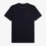 Fred Perry Twin Tipped T-Shirt - Navy/Court Green/Burnt Red