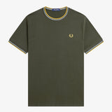 Fred Perry Twin Tipped T-Shirt - Hunting Green/Light Ice/Lemon Barley