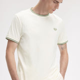 Fred Perry Twin Tipped T-Shirt - Ecru/Olive Mint