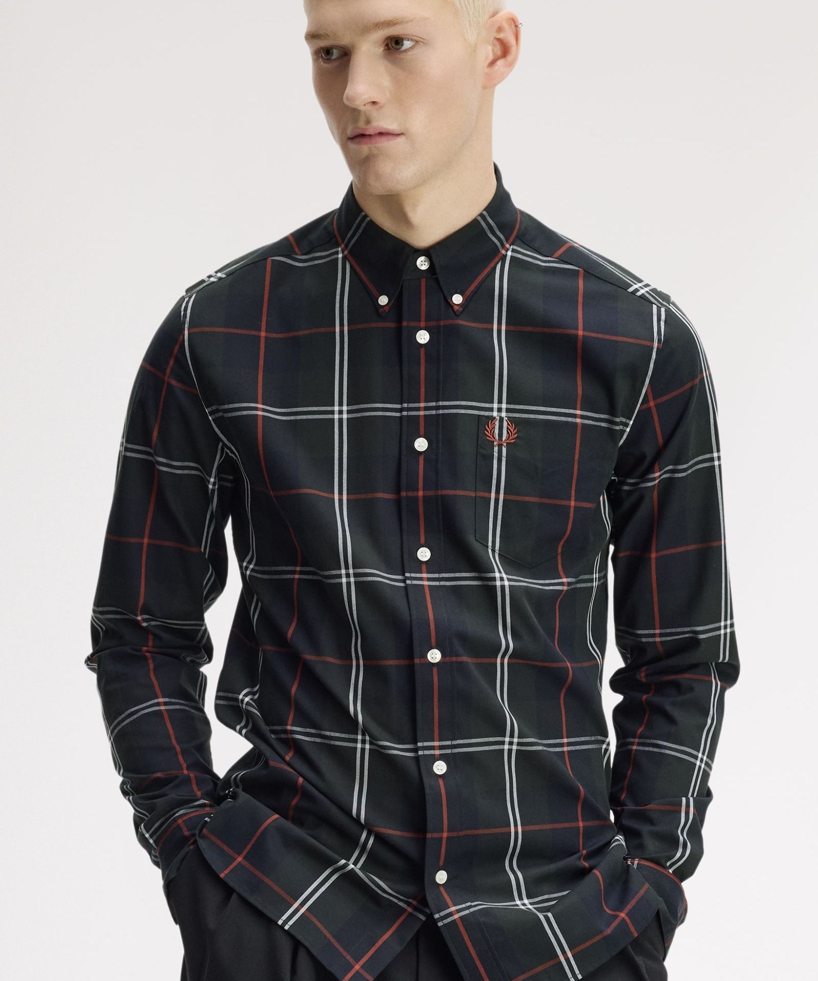 Fred Perry Poplin Tartan Shirt - Night Green