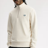 Fred Perry Half Zip Sweatshirt - Ecru/Midnight Blue