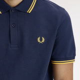 Fred Perry Twin Tipped Polo Shirt - Tennis Blue/Lemon Barley