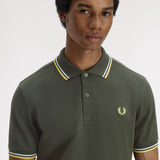 Fred Perry Twin Tipped Polo Shirt - Hunting Green/Light Ice/Lemon Barley