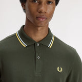 Fred Perry Twin Tipped Polo Shirt - Hunting Green/Light Ice/Lemon Barley