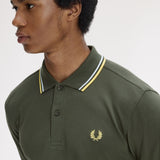 Fred Perry Twin Tipped Polo Shirt - Hunting Green/Light Ice/Lemon Barley
