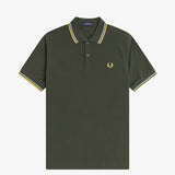 Fred Perry Twin Tipped Polo Shirt - Hunting Green/Light Ice/Lemon Barley