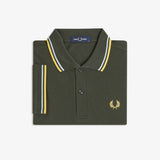 Fred Perry Twin Tipped Polo Shirt - Hunting Green/Light Ice/Lemon Barley