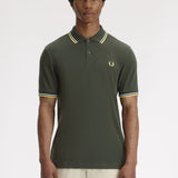 Fred Perry Twin Tipped Polo Shirt - Hunting Green/Light Ice/Lemon Barley