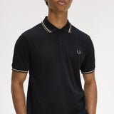 Fred Perry Twin Tipped Polo Shirt - Black/Oatmeal/LW Green
