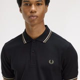 Fred Perry Twin Tipped Polo Shirt - Black/Oatmeal/LW Green