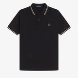 Fred Perry Twin Tipped Polo Shirt - Black/Oatmeal/LW Green
