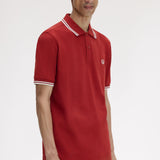 Fred Perry Twin Tipped Polo Shirt - Burnt Red/Snow White