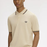 Fred Perry Twin Tipped Polo Shirt - Oatmeal/Bronze/Navy