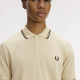 Fred Perry Twin Tipped Polo Shirt - Oatmeal/Bronze/Navy