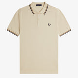 Fred Perry Twin Tipped Polo Shirt - Oatmeal/Bronze/Navy