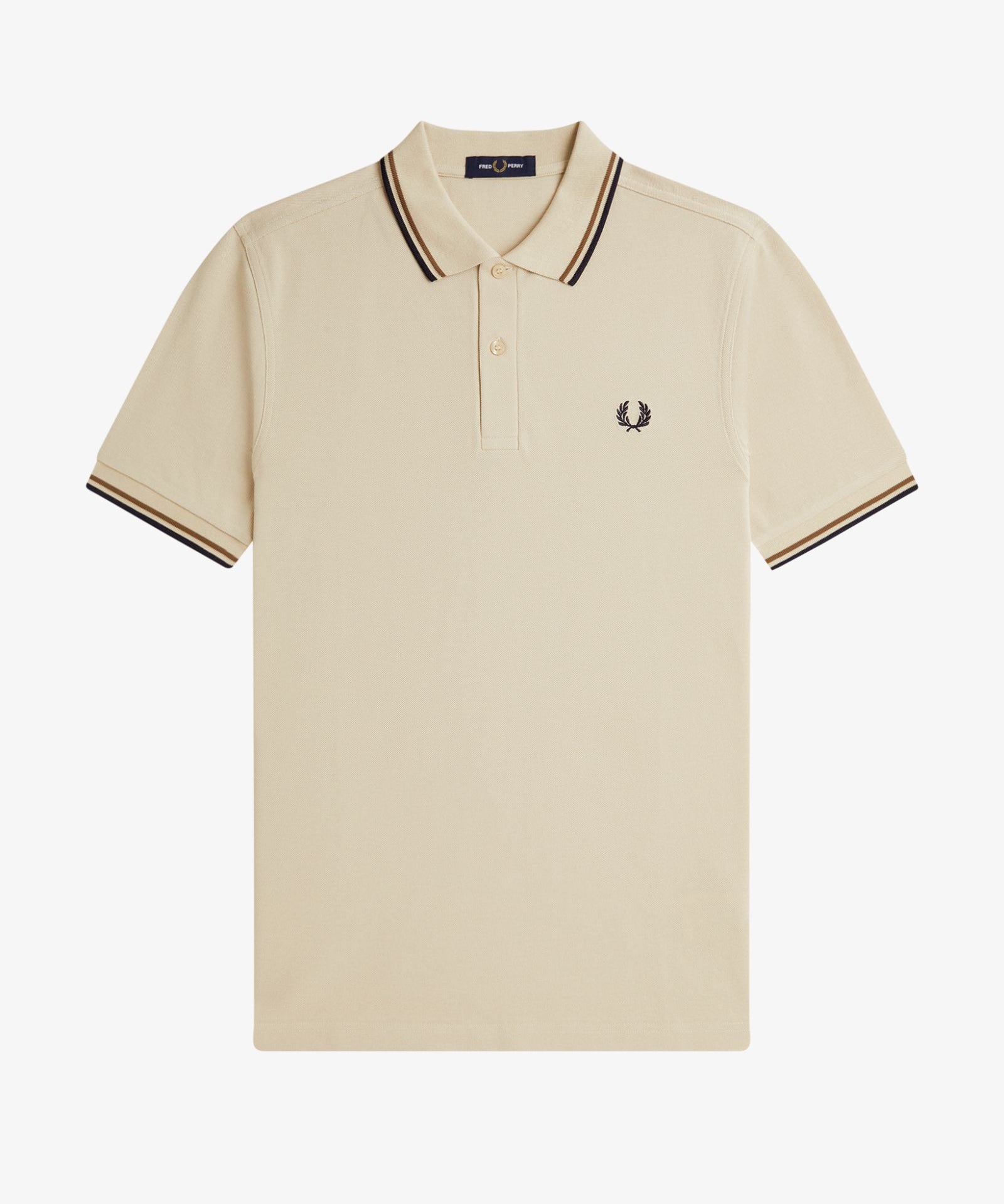 Fred Perry Twin Tipped Polo Shirt - Oatmeal/Bronze/Navy