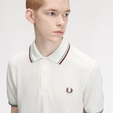 Fred Perry Twin Tipped Polo Shirt - Snow White/Silver Blue/Brandy