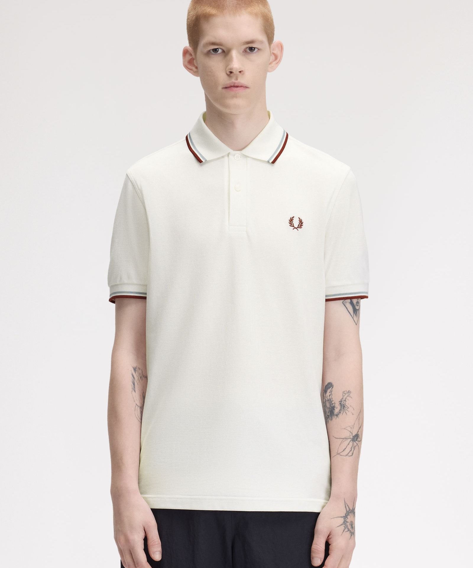 Fred Perry Twin Tipped Polo Shirt - Snow White/Silver Blue/Brandy