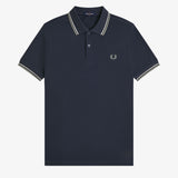Fred Perry Twin Tipped Polo Shirt - Blue/Ecru/Seagrass