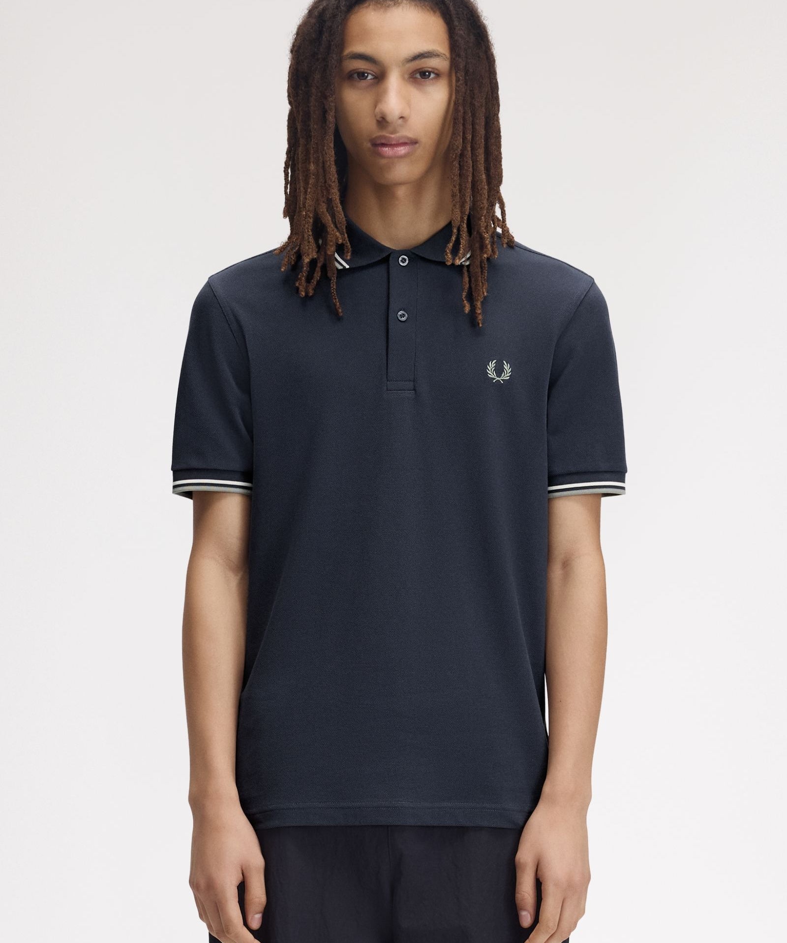 Fred Perry Twin Tipped Polo Shirt - Blue/Ecru/Seagrass
