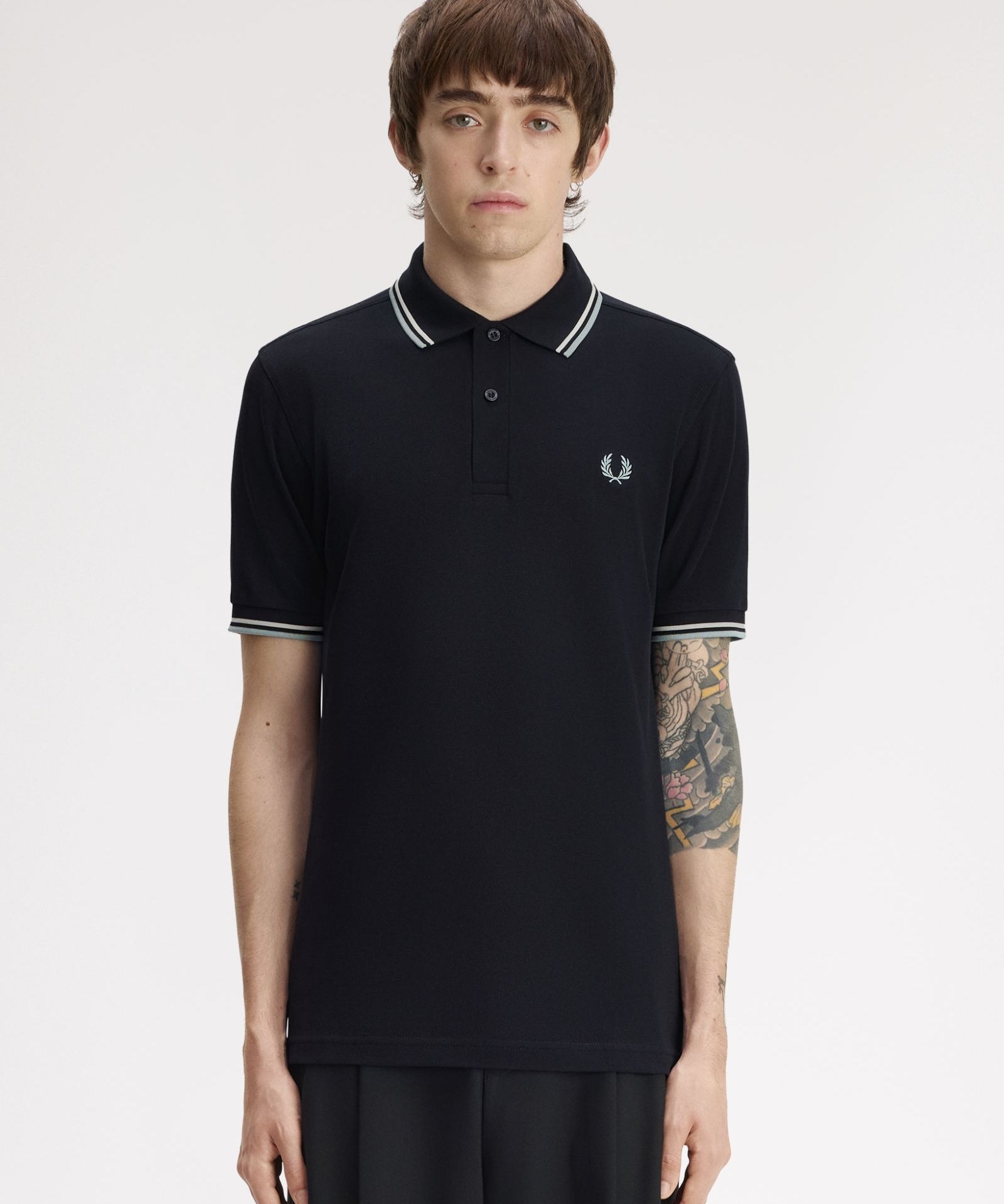 Fred Perry Twin Tipped Polo Shirt - Navy/Ecru/Silver Blue