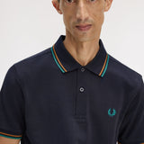 Fred Perry Twin Tipped Polo Shirt - Navy/Sport Green/Dark Caramel