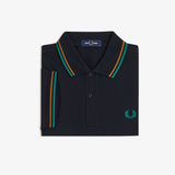 Fred Perry Twin Tipped Polo Shirt - Navy/Sport Green/Dark Caramel
