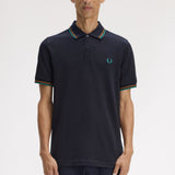 Fred Perry Twin Tipped Polo Shirt - Navy/Sport Green/Dark Caramel