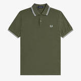Fred Perry Twin Tipped Polo Shirt - LW Green/Ecru/Dusky Blue