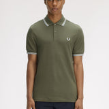 Fred Perry Twin Tipped Polo Shirt - LW Green/Ecru/Dusky Blue