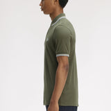 Fred Perry Twin Tipped Polo Shirt - LW Green/Ecru/Dusky Blue