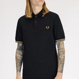Fred Perry Twin Tipped Polo Shirt - Black/Ecru/Dark Caramel