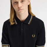 Fred Perry Twin Tipped Polo Shirt - Black/Ecru/Dark Caramel