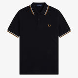 Fred Perry Twin Tipped Polo Shirt - Black/Ecru/Dark Caramel
