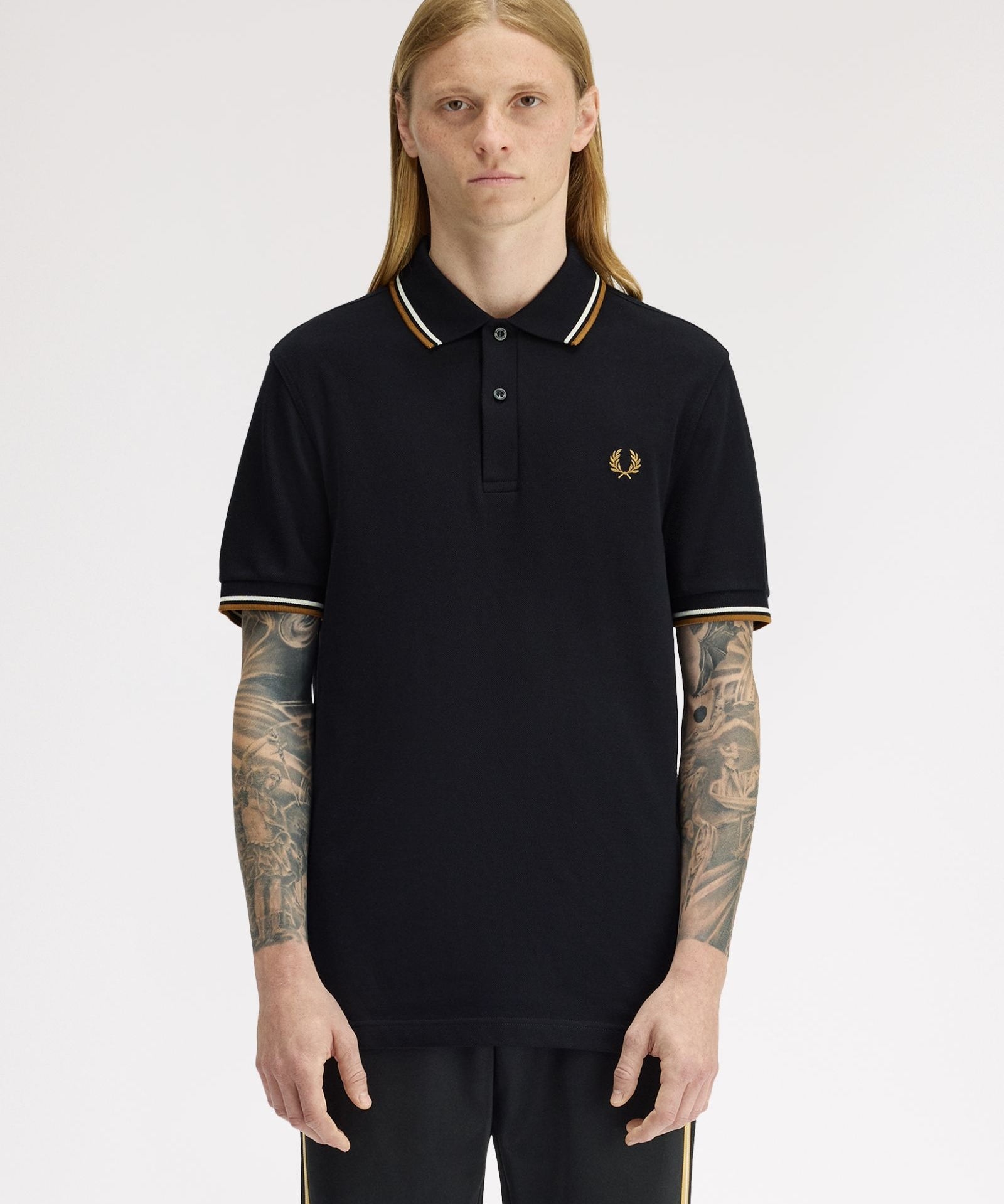 Fred Perry Twin Tipped Polo Shirt - Black/Ecru/Dark Caramel