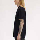 Fred Perry Twin Tipped Polo Shirt - Black/Ecru/Dark Caramel