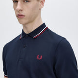Fred Perry Twin Tipped Polo Shirt - Navy/Snow White/Burnt Red