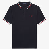 Fred Perry Twin Tipped Polo Shirt - Navy/White/Burnt Red