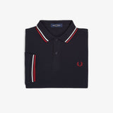 Fred Perry Twin Tipped Polo Shirt - Navy/Snow White/Burnt Red
