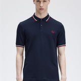 Fred Perry Twin Tipped Polo Shirt - Navy/Snow White/Burnt Red