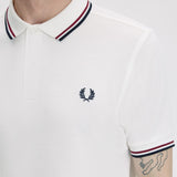 Fred Perry Twin Tipped Polo Shirt - White/Navy/Burnt Red