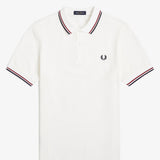 Fred Perry Twin Tipped Polo Shirt - Snow White/Burnt Red/Navy